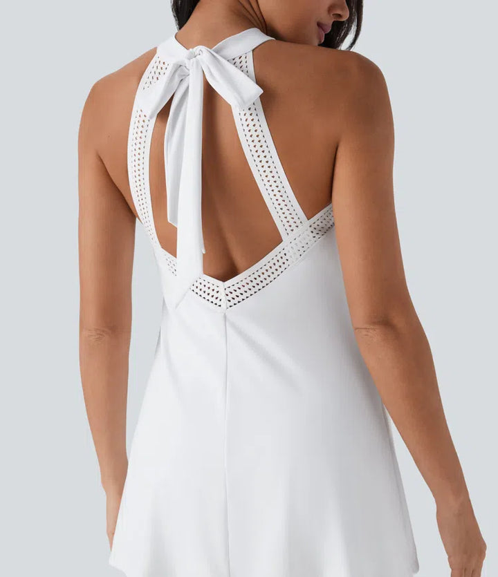 SoftlyZero Airy Tie Back 2-in-1 InstantCool Mini Yoga Active Dress with Pocket