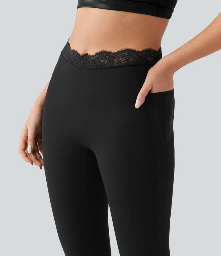 Halara UltraSculpt V-Shaped High Waisted Contrast Lace Yoga Leggings with Pockets