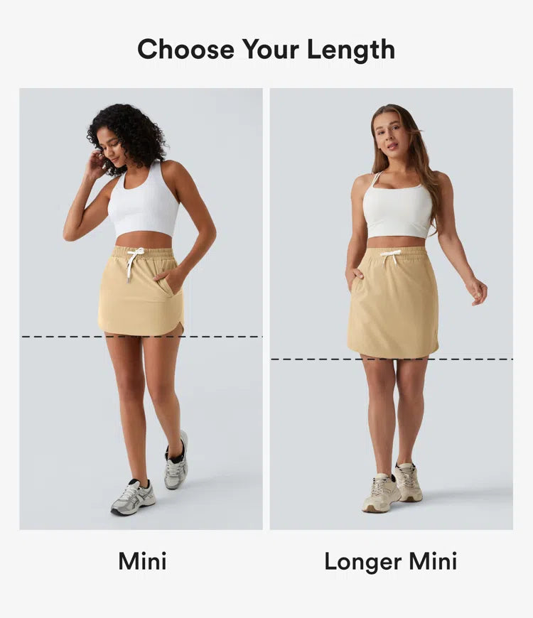 High Waisted Drawstring Pocket 2-in-1 Curved Hem Mini Golf Skirt
