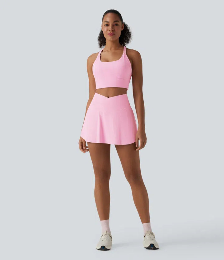 SoftlyZero Airy Crossover Tummy Control 2-in-1 InstantCool Mini Tennis Skirt with Pockets-Lucid