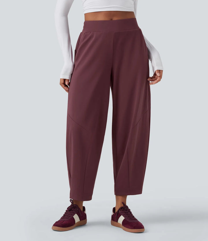 DayStretch Mid Rise Casual Barrel Leg Baggy 7/8 Pants with Pockets