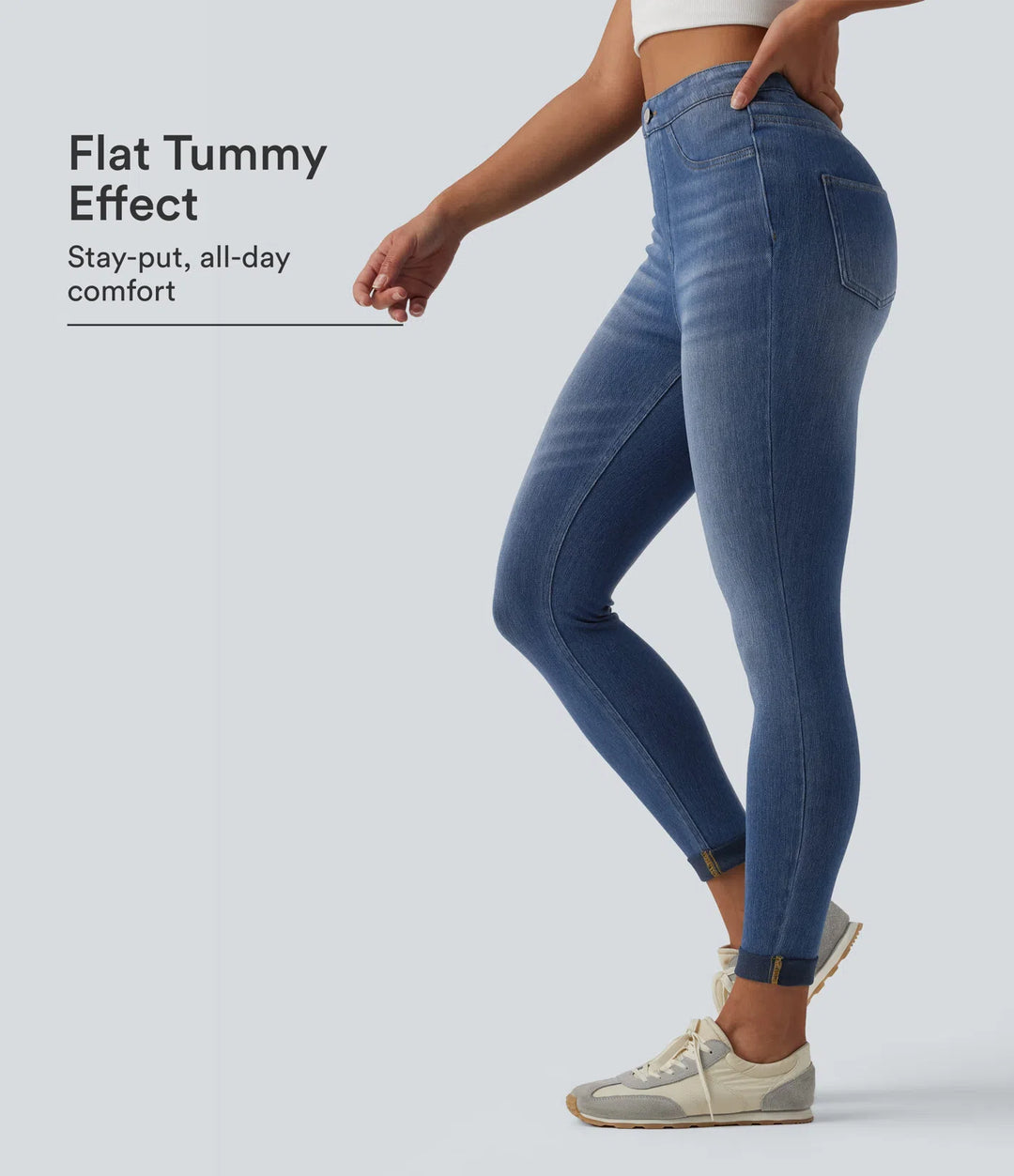 Halara Flex High Waisted Tummy Control Denim Casual Leggings with Pockets