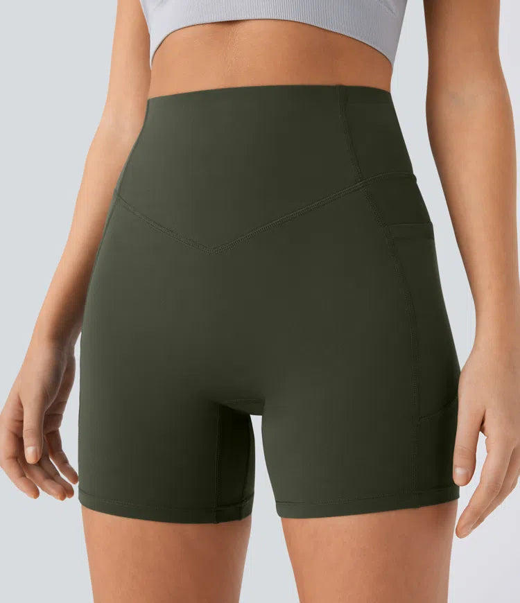 Halara UltraSculpt High Waisted Scrunch Butt Lifting Tummy Control Pocket Shaping Workout Biker Shorts 5&