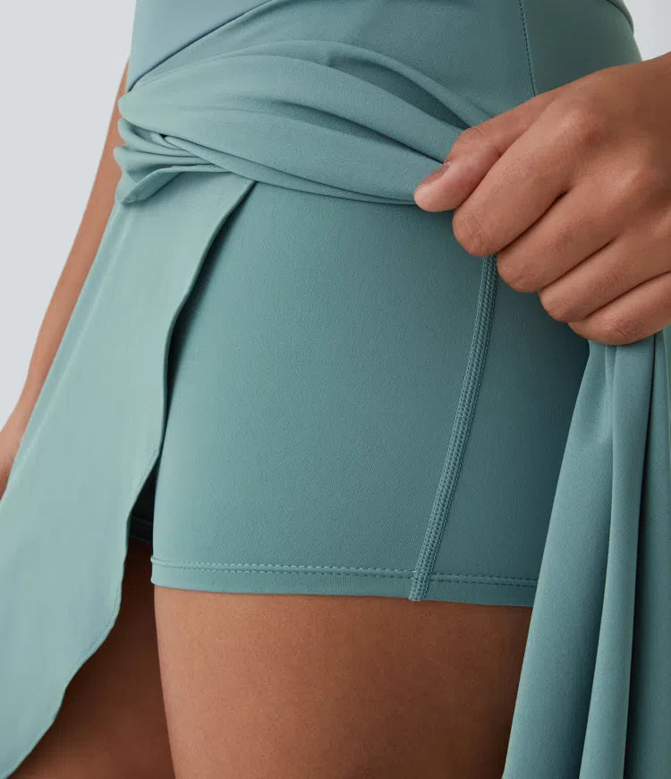 Breezeful High Waisted High Low Ruffle 2-in-1 Flowy Quick Dry Casual Regular Maxi Skirt