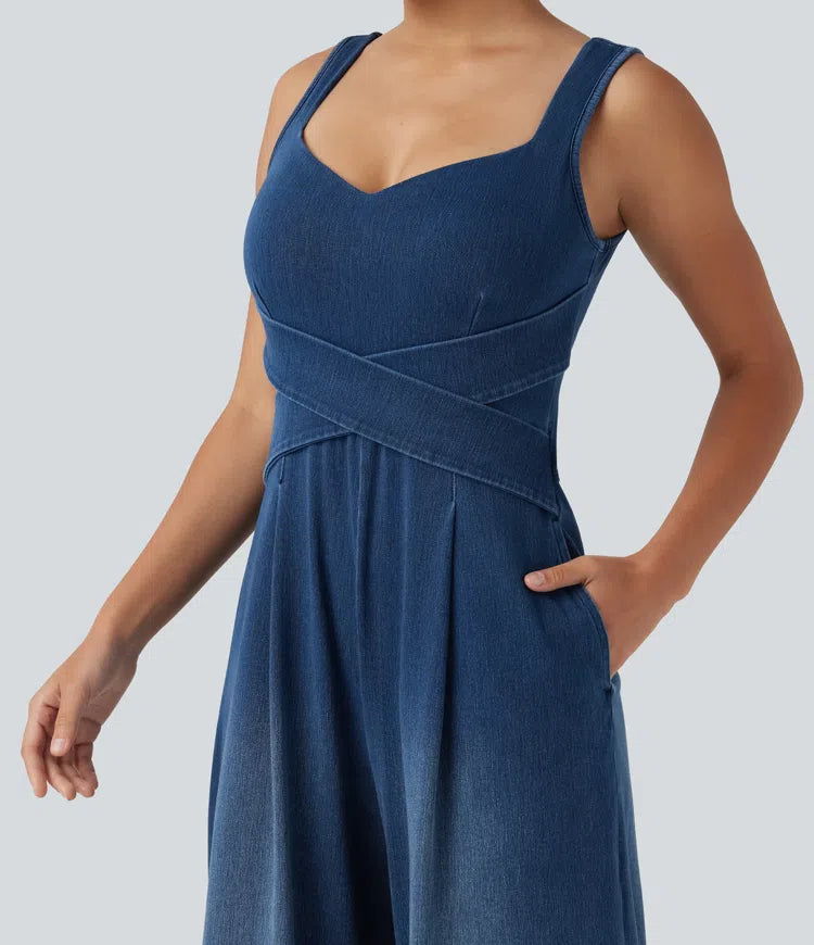 Halara Flex Built-in Bra Denim Casual Jumpsuit with Pockets-Easy Peezy Edition