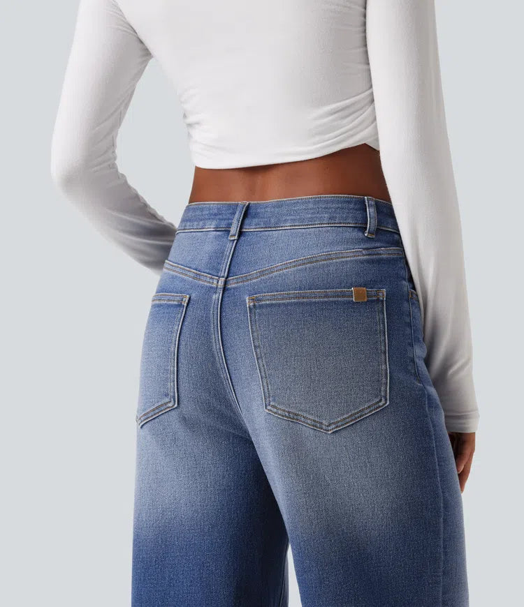 High Waisted Straight Leg Casual Jeans with Pockets