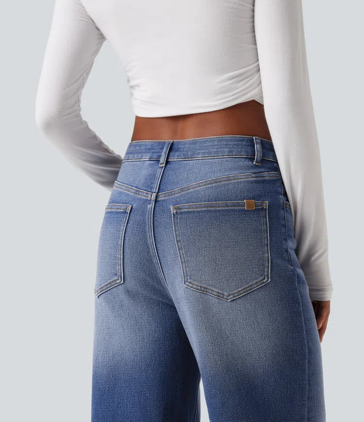 High Waisted Straight Leg Casual Jeans with Pockets