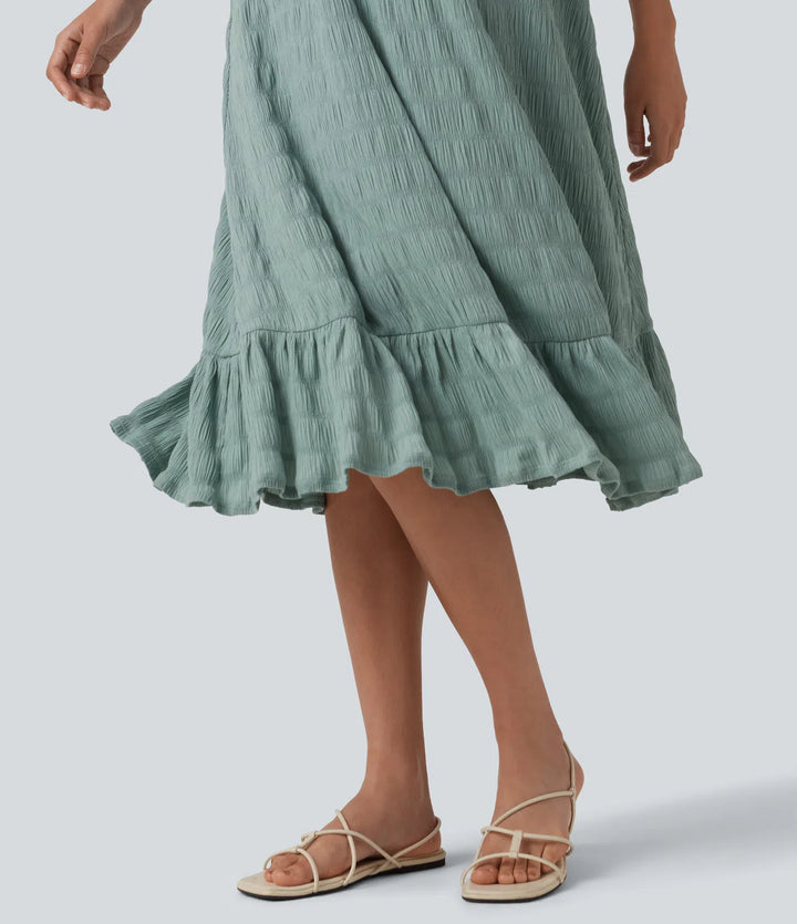 Round Neck Built-in Bra Sleeveless Ruffle Hem Midi Casual Dress