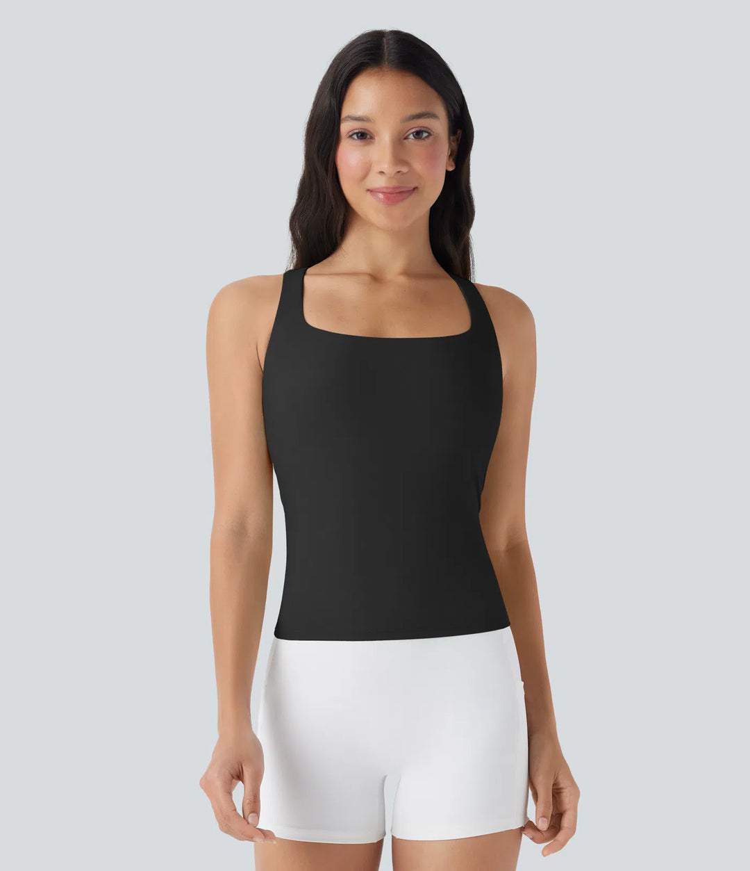 SoftlyZero Airy Square Neck Cropped InstantCool Running Tank Top-Longer Length
