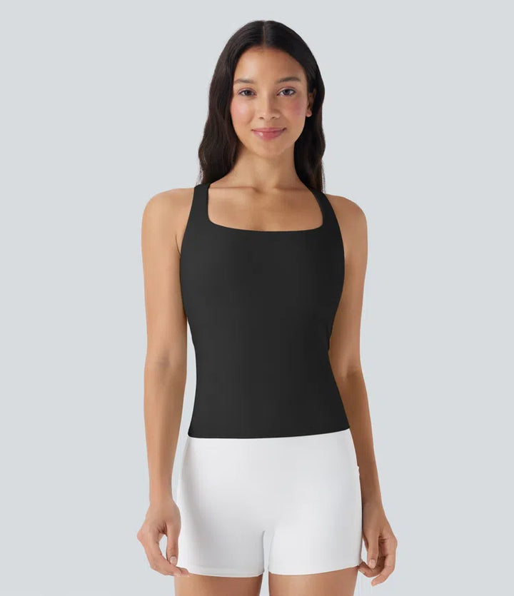 SoftlyZero Airy Square Neck Cropped InstantCool Running Tank Top-Longer Length