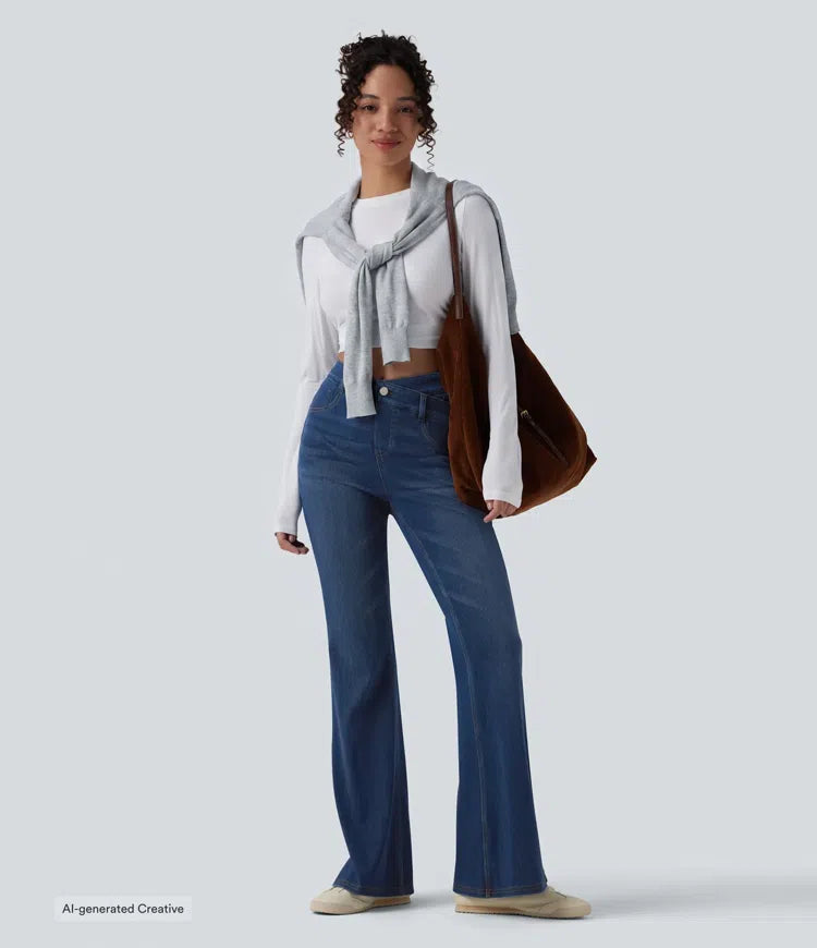 Halara Flex High Waisted Crossover Tummy Control Bootcut Casual Jeans with Pockets