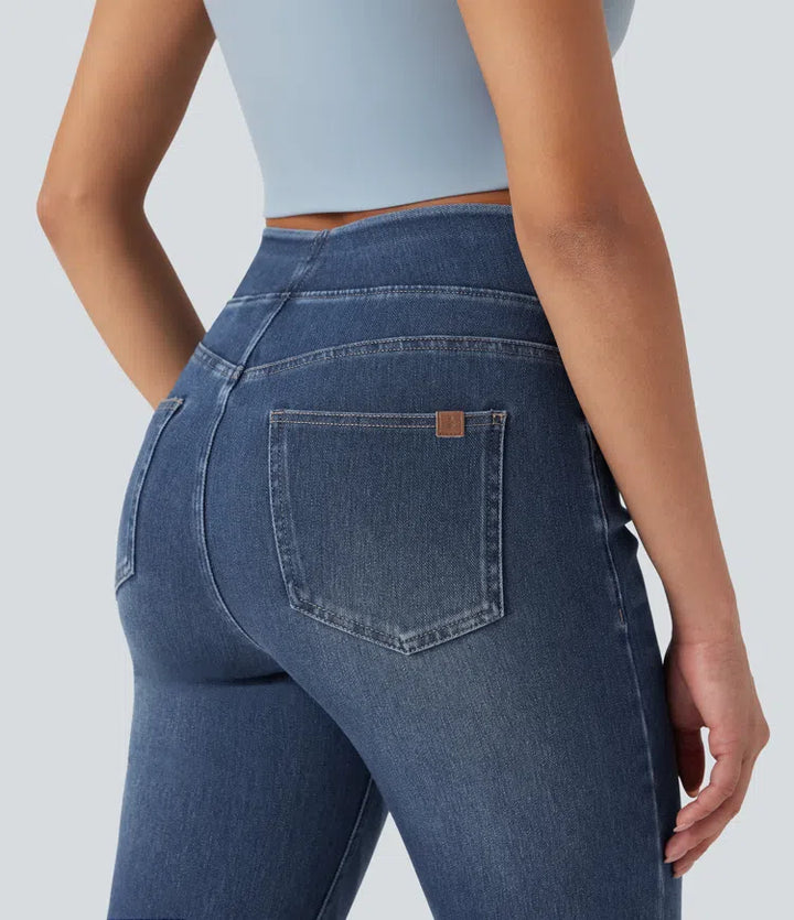 Halara Flex High Waisted Tummy Control Washed Casual Bootcut Jeans with Pockets