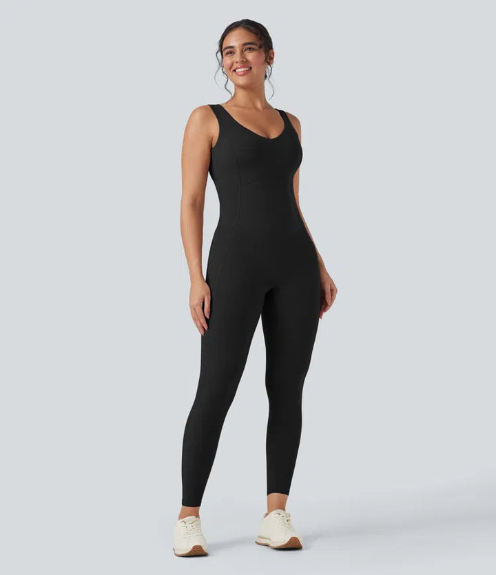 Halara UltraSculpt V Neck Tummy Control Butt Lifting Workout Jumpsuit with Pockets