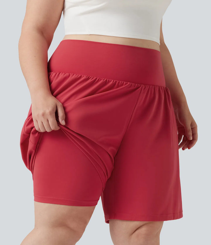 Plus Size SoftlyZero Airy Super High Waisted 2-in-1 InstantCool Yoga Shorts 9&