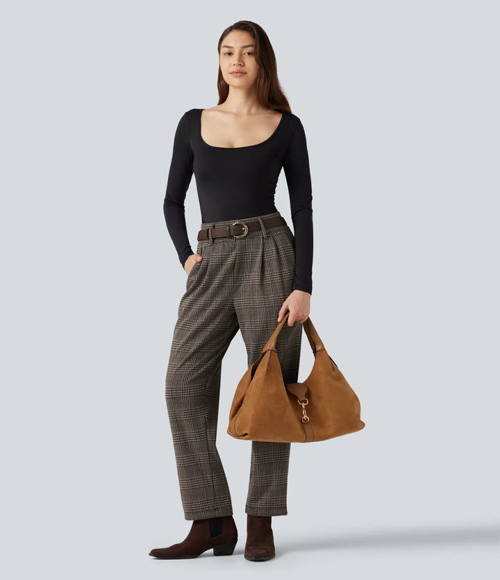 Halara Flex High Waisted Tapered Houndstooth Plaid Work Pants with Pockets