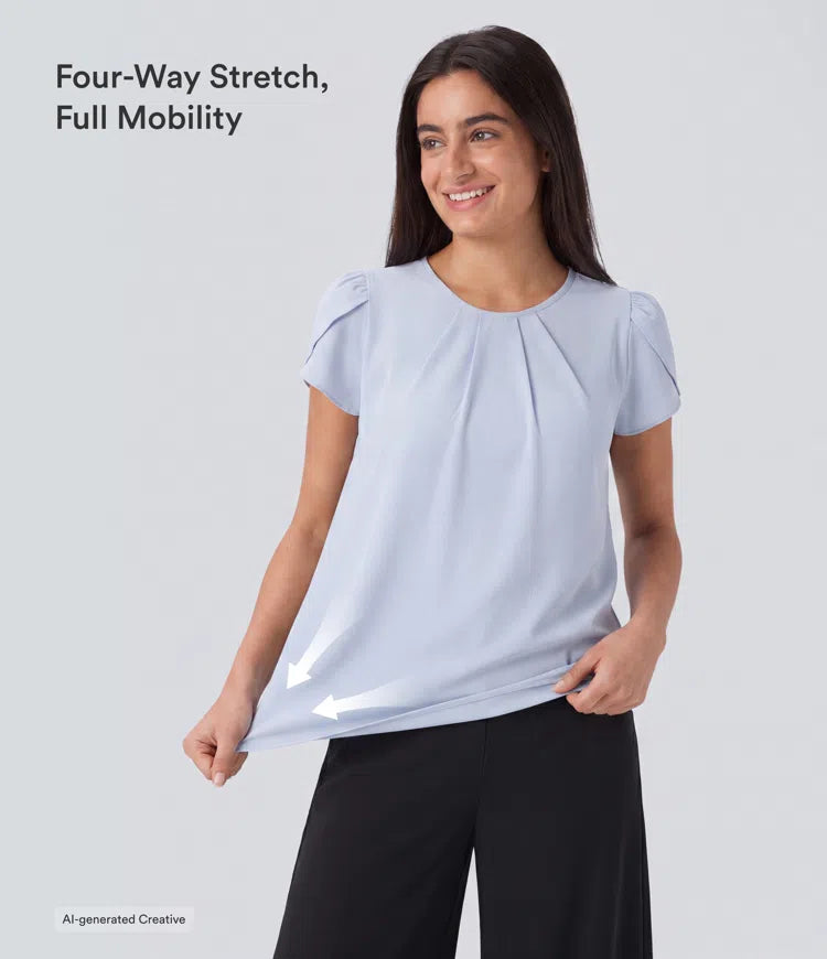 Breezeful Round Neck Short Sleeve Keyhole Back Quick Dry Work Top