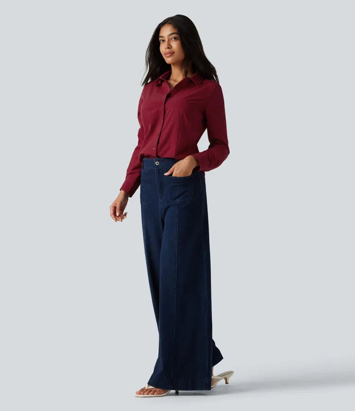 Long Sleeve Curved Hem Work Shirt