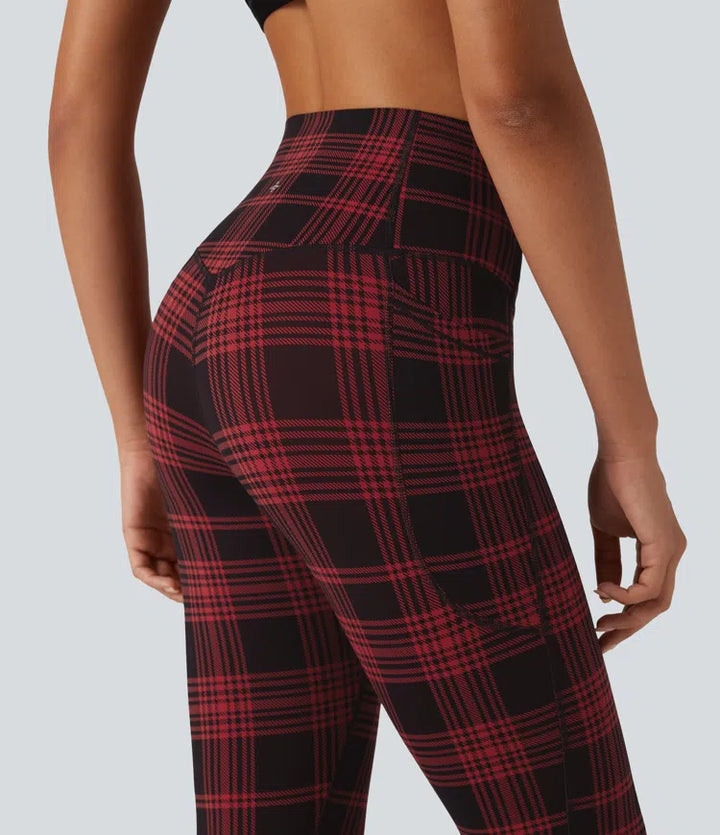 Halara UltraSculpt Plaid Print High Waisted Tummy Control Running Leggings with Pockets