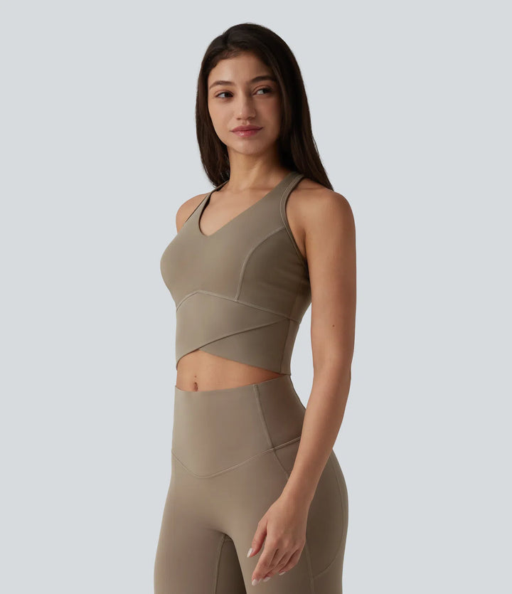 Halara UltraSculpt Medium Support V Neck Racerback Cropped Workout Tank Top
