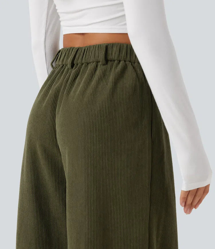 High Waisted Baggy Corduroy Casual Pants with Pockets
