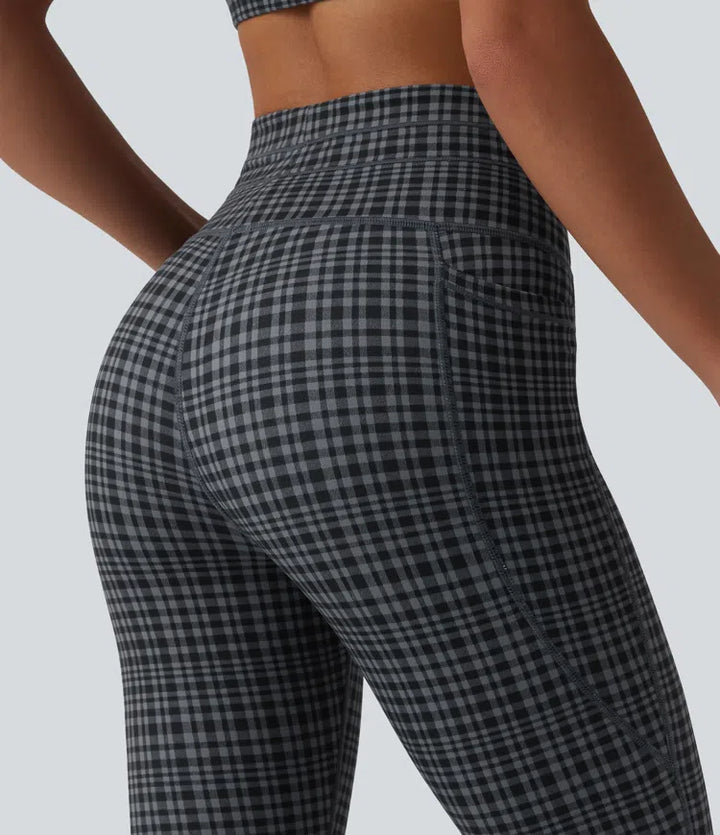 Halara UltraSculpt Check Plaid Print High Waisted Drawstring Yoga Leggings with Pockets