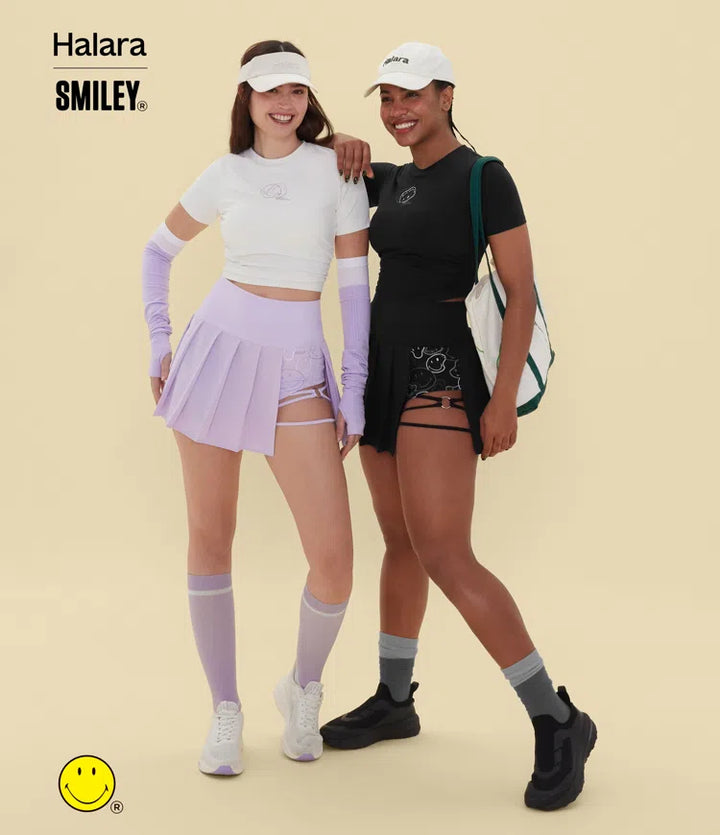 Halara X Smiley® Breezeful High Waisted Pleated 2-in-1 Asymmetric Hem Quick Dry Mini Dance Skirt with Pockets