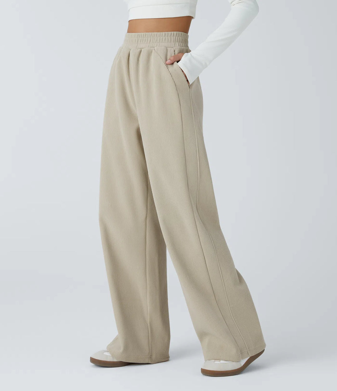 High Waisted Pocket Straight Leg Baggy Mop Corduroy Casual Pants