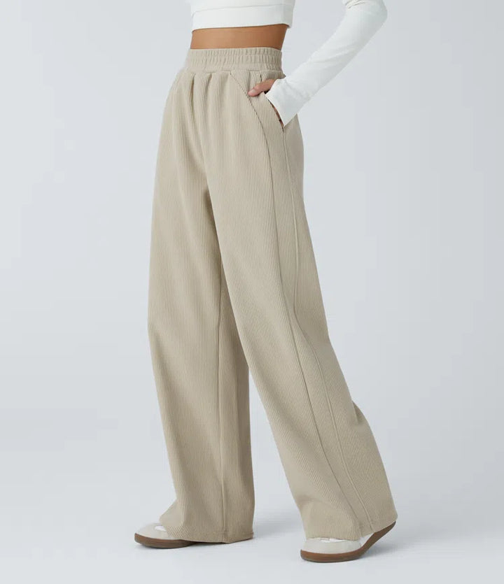 High Waisted Pocket Straight Leg Baggy Mop Corduroy Casual Pants