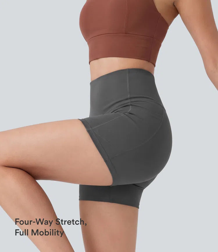 Halara UltraSculpt High Waisted Tummy Control Pocket Shaping Training Biker Shorts 3&