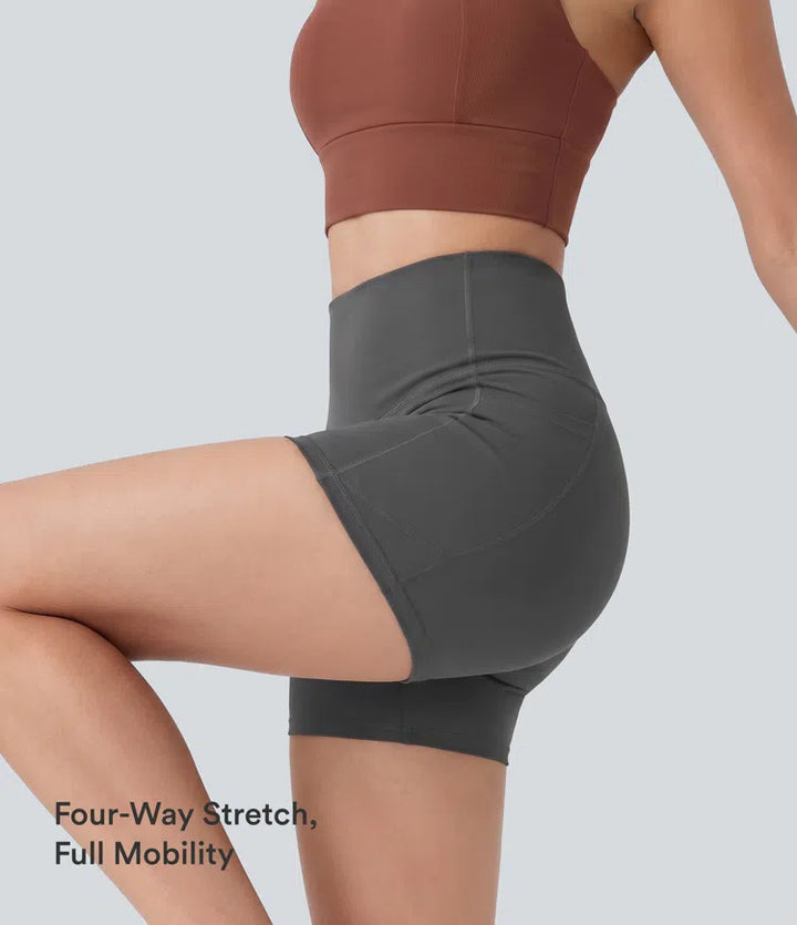 Halara UltraSculpt High Waisted Tummy Control Pocket Shaping Training Biker Shorts 3&