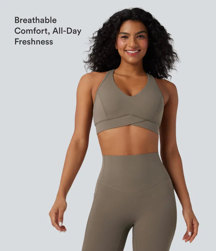 Halara UltraSculpt Light Support V Neck Racerback Workout Sports Bra