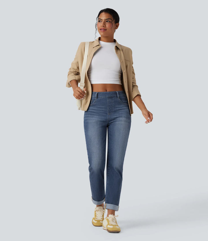 Halara Flex High Waisted Rolled Hem Casaul Slim Jeans with Pockets