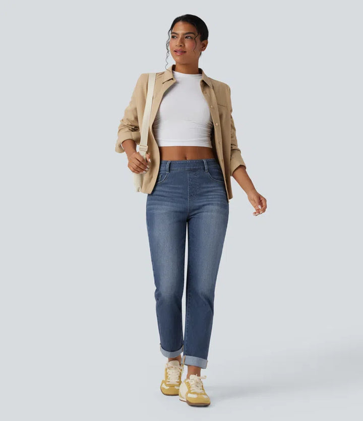 Halara Flex High Waisted Rolled Hem Casaul Slim Jeans with Pockets