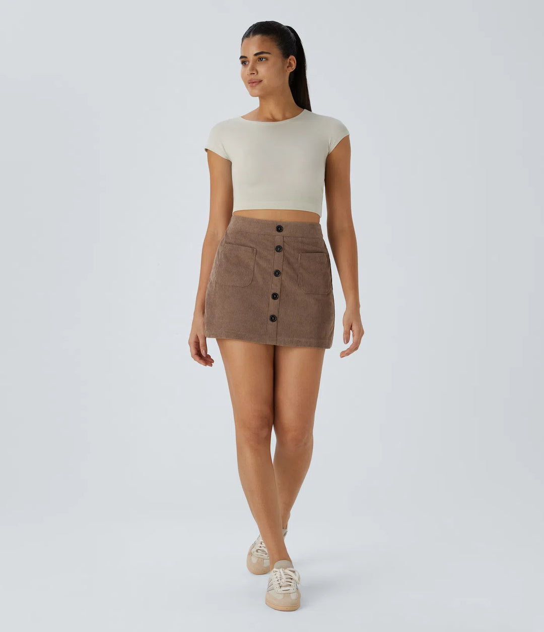 High Waisted Pocket Zipper 2-in-1 Corduroy Mini Casual Skirt