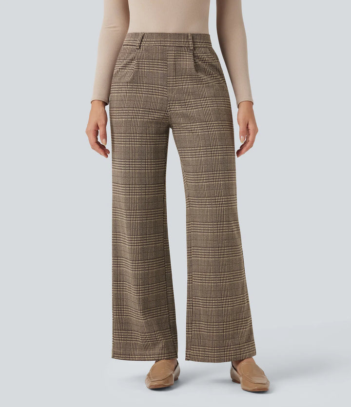 Halara Flex High Waisted Straight Leg Houndstooth Plaid Work Pants with Pockets