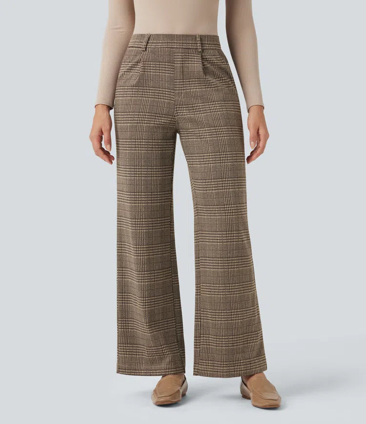 Halara Flex High Waisted Straight Leg Houndstooth Plaid Work Pants with Pockets