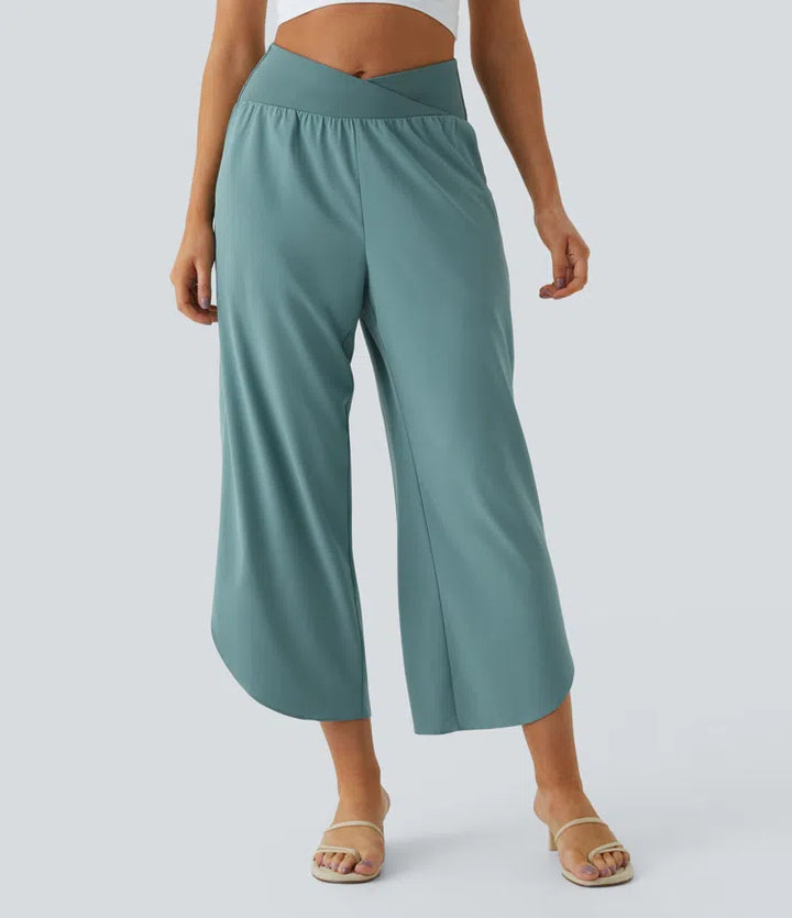 Breezeful High Waisted Crossover Quick Dry Resort Pants with Pockets