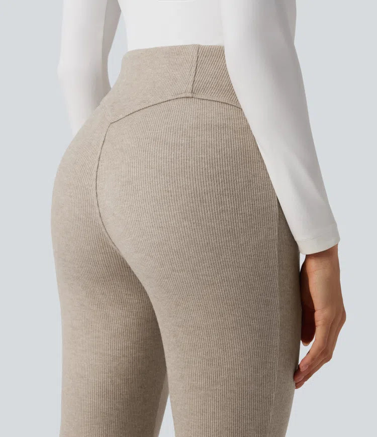 Ribbed High Waisted Tummy Control Casual Flare Pants