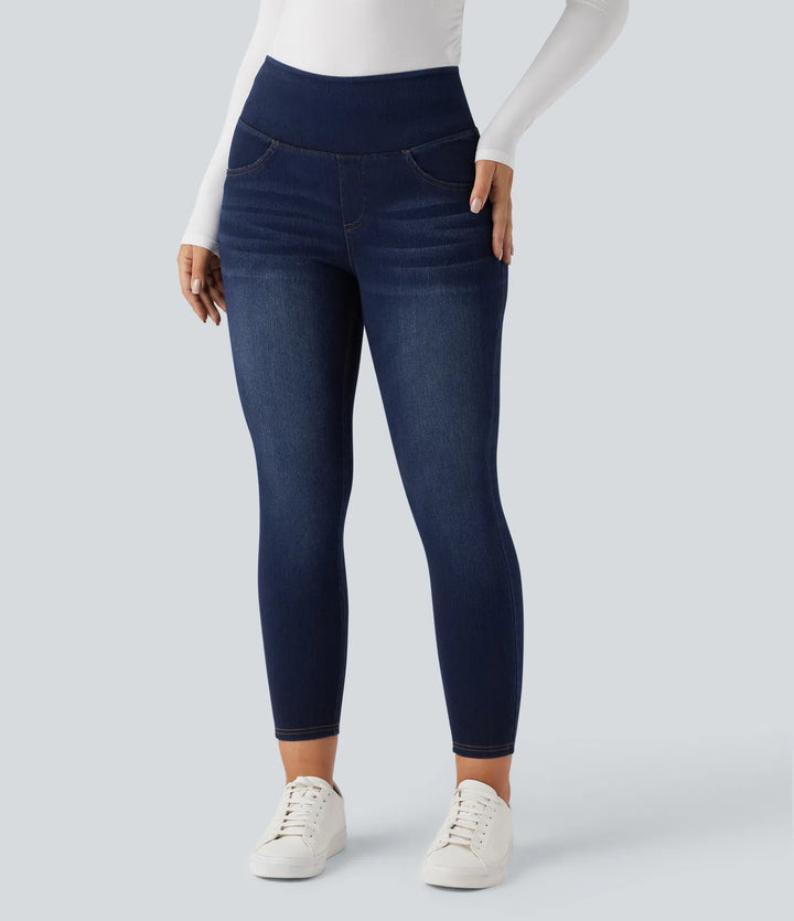 Halara Flex High Waisted Tummy Control Butt Lifting Denim Casual Leggings with Pockets