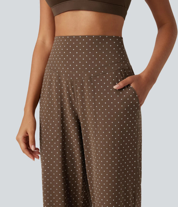 Halara UltraSculpt Flocked High Waisted Tummy Control Straight Leg Polka Dot Yoga Pants with Pockets