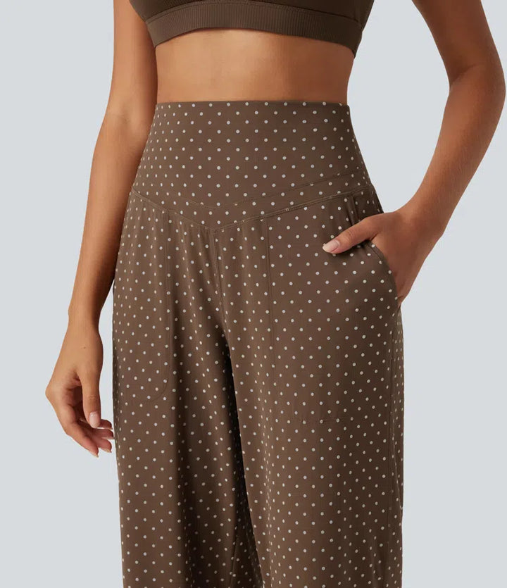 Halara UltraSculpt Flocked High Waisted Tummy Control Straight Leg Polka Dot Yoga Pants with Pockets