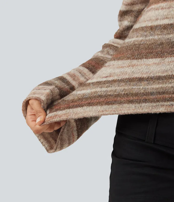Boat Neck Bell Long Sleeve Gradient Stripe Oversized Casual Sweater