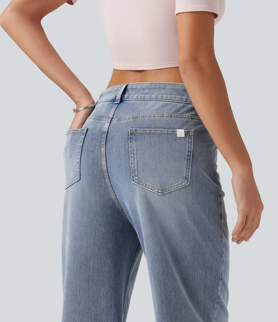 Halara Flex Asymmetric Mid Rise Straight Leg Casual Jeans with Pockets
