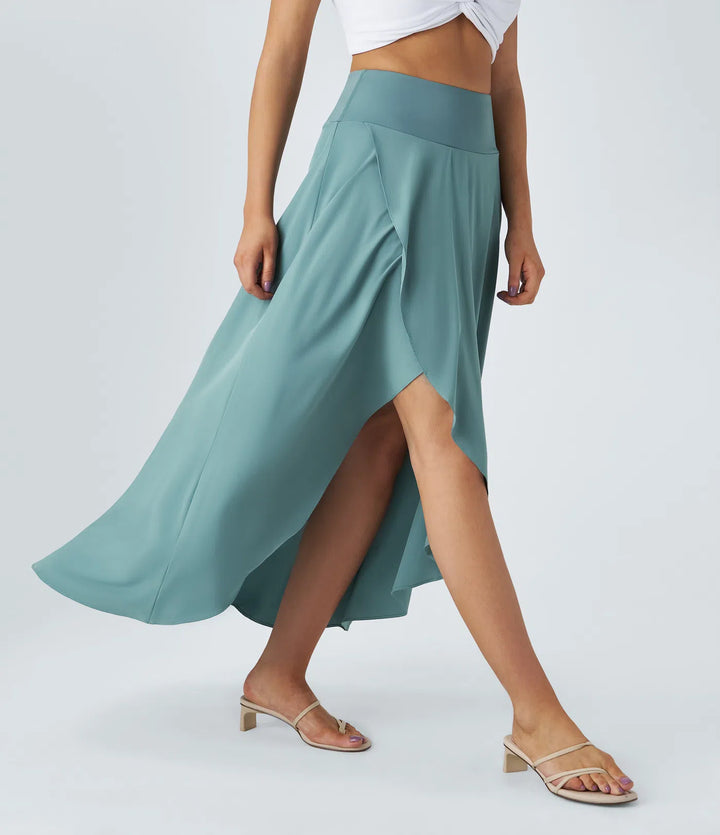 Breezeful High Waisted High Low Ruffle 2-in-1 Flowy Quick Dry Casual Regular Maxi Skirt