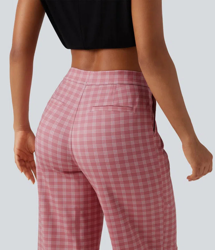 Halara Flex High Waisted Straight Leg Plaid Work Pants with Pockets