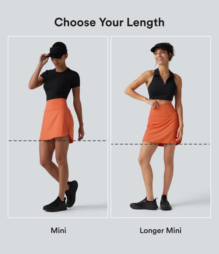 SoftlyZero Airy Super High Waisted Tummy Control Curved Hem 2-in-1 InstantCool Golf Mini Skirt with Pockets-Longer Length