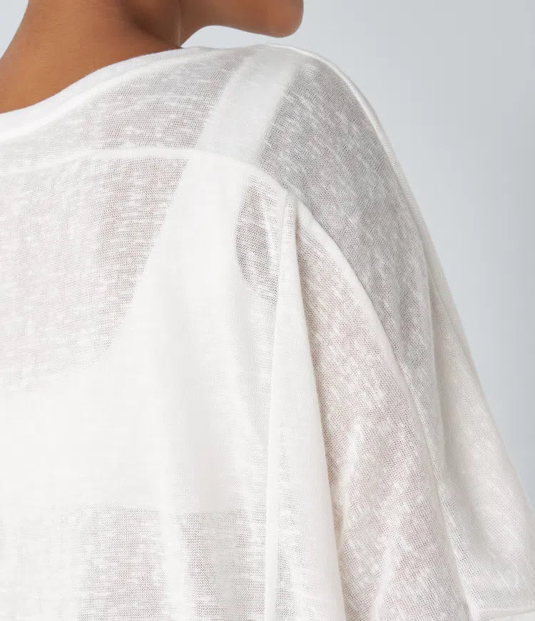 Asymmetric Hem Sheer Oversize Casual Top