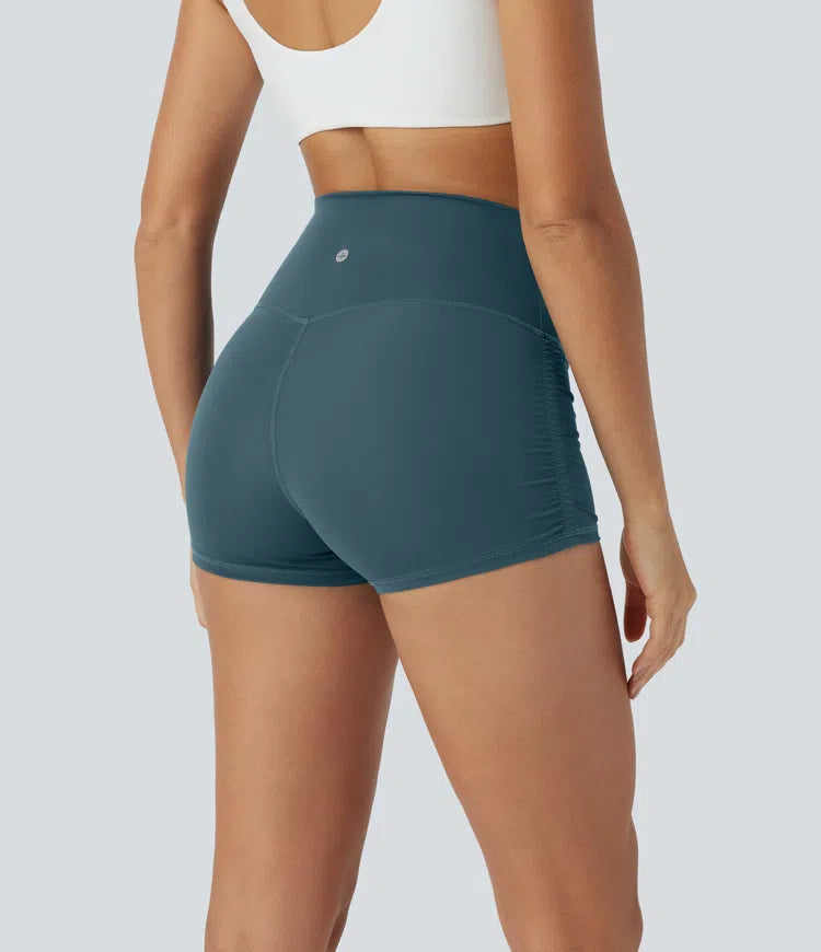 SoftlyZero QuickDry High Waisted Tummy Control Ruched Running Biker Shorts 2.5&
