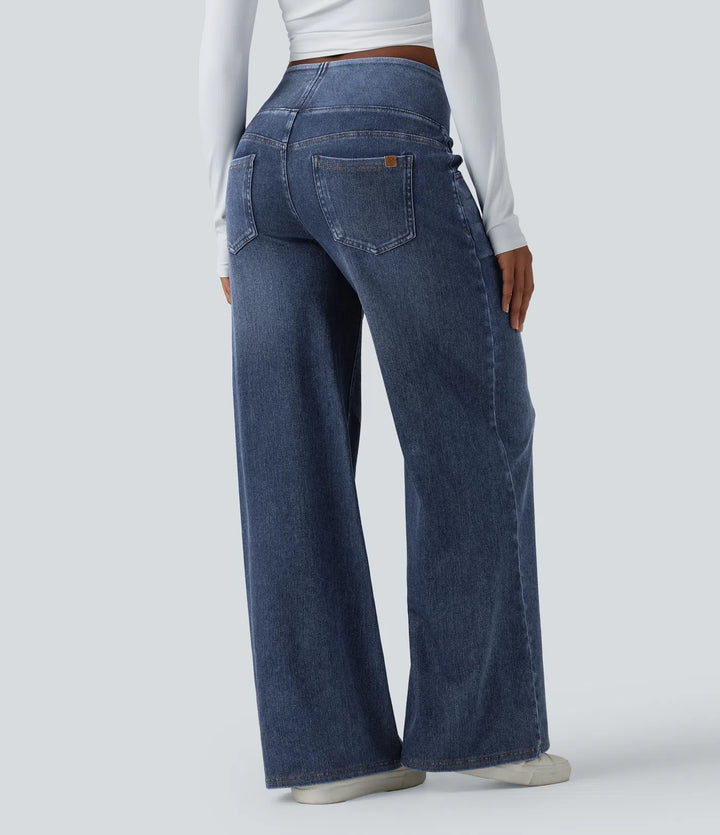 Halara Flex Mid Rise Draped Lyocell Washed Casual Baggy Wide Leg Jeans with Pockets