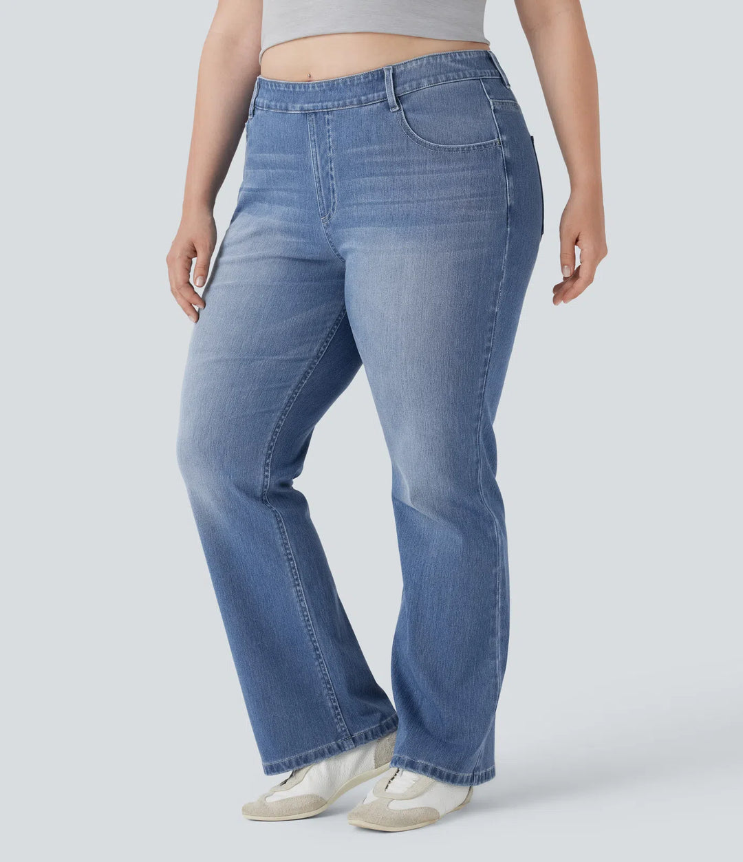 Plus Size Halara Flex High Waisted Washed Casual Bootcut Jeans with Pockets